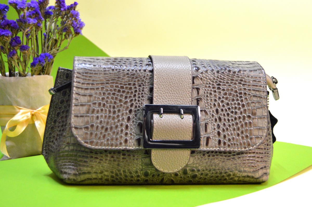 Жіноча сумка Pele Velini шкіряна під змію з пряжкою Капучіно (1141)