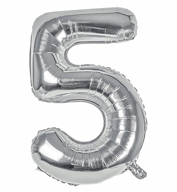 Шарик Цифра "5" 1 м Серебреный