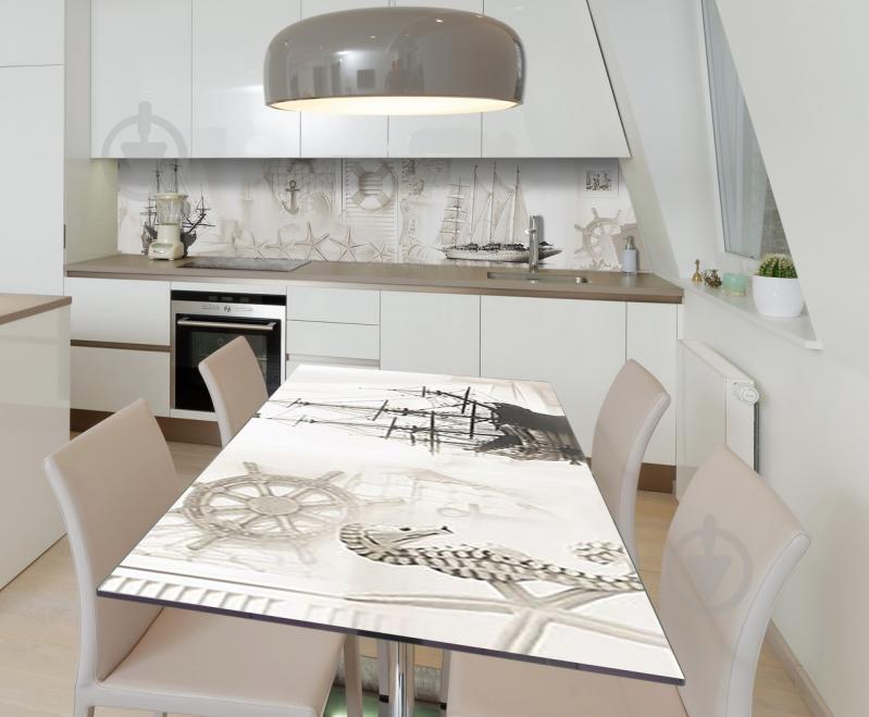 Наклейка 3Д вінілова на стіл Zatarga «Морська сепія» 600х1200 мм для будинків, квартир, столів, кав'ярень.