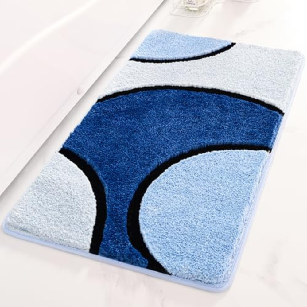Килимок для ванної кімнати та душу для ніг мікрофібра антиковзний з візерунком 40х60 см Синій