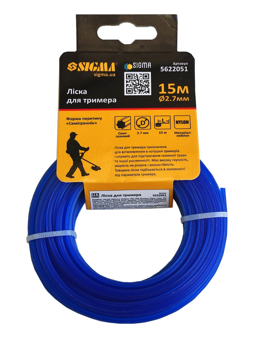 Жилка для тримера семигранник Sigma 2,7 мм 15 м (1776) Жилка для тримера семигранник Sigma 2,7 мм 15 м (1776)
