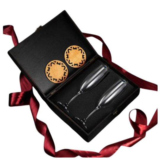 Набор хрустальных бокалов Bohemia Milvus 250 мл 2 шт. в черной коробке из натурального дерева