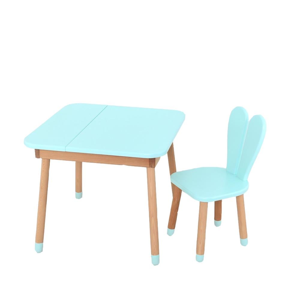 Дитячий стіл зі стільчиком Bambi дерево 60х60х52 см Блакитний (KL-154-R-29)