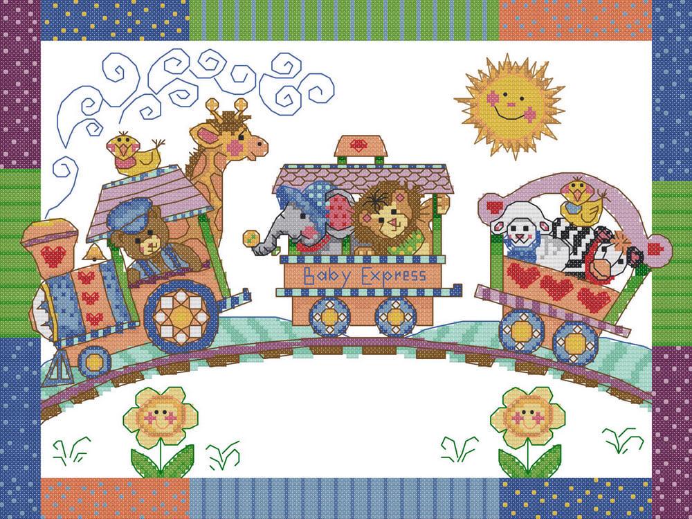 Набор для вышивания крестиком NKF Поезд с животными KB220 ткань 14CТ с рисунком 38х30 см (39959)