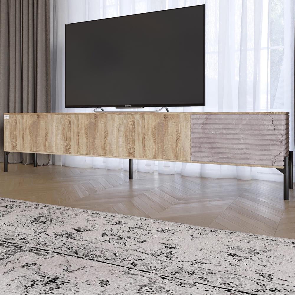 Тумба под телевизор Lion Грей на черных металлических ножках Дуб Сонома/Камень (000-000-2492)