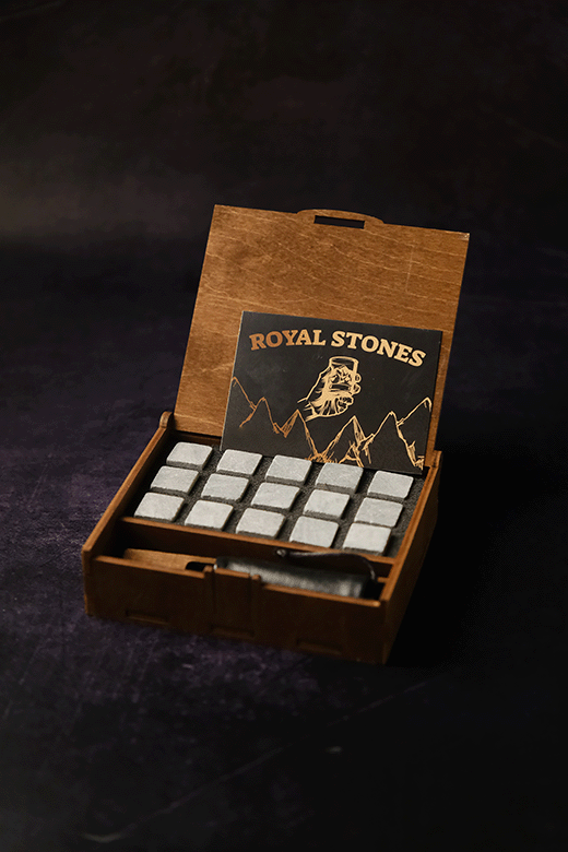 Камни для виски Royal Stones 15 шт. с мешочком и щипцами в деревянной упаковке с сертификатом (19448419) - фото 2