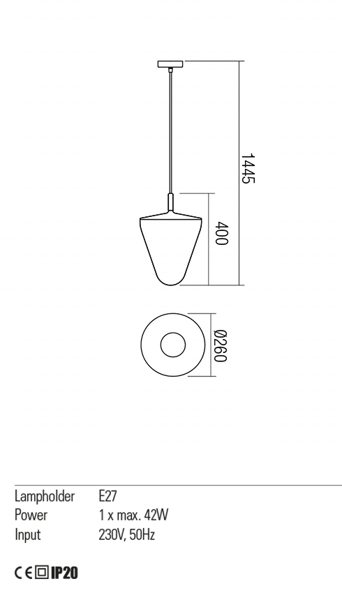 Світильник підвісний Redo PIN SU 1x42 W E27 ABAJUR CONIC BK 5.1.1 (01-1398) - фото 3