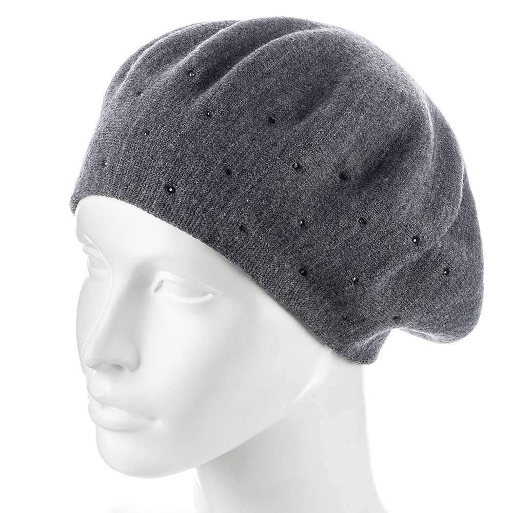 Берет женский Zolly ZH197 двойной со стразами тонкой вязки Темно-серый