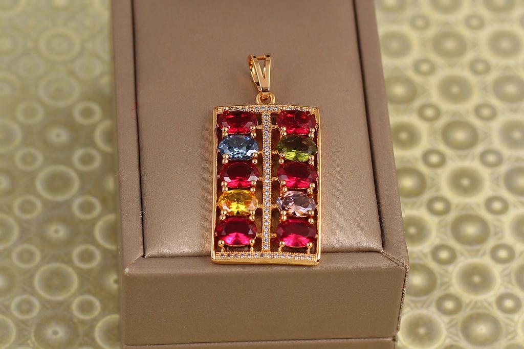 Кулон Xuping Jewelry прямоугольник цветные камни в два ряда 3,2 см Золотистый (29711530)