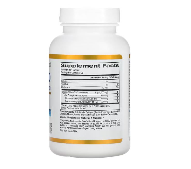 Omega 800 California Gold Nutrition рыбий жир 80% EPA/DHA 1000 мг 90 капсул - фото 2