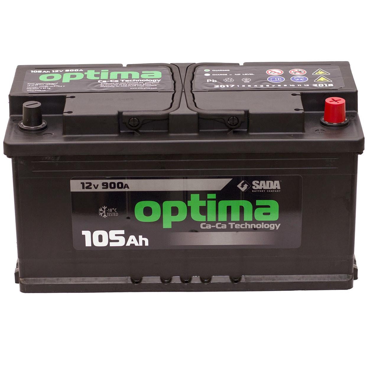Аккумулятор автомобильный 6CT-105 Optima SADA EN900 105Ah-12V + справа 353х175х190 мм
