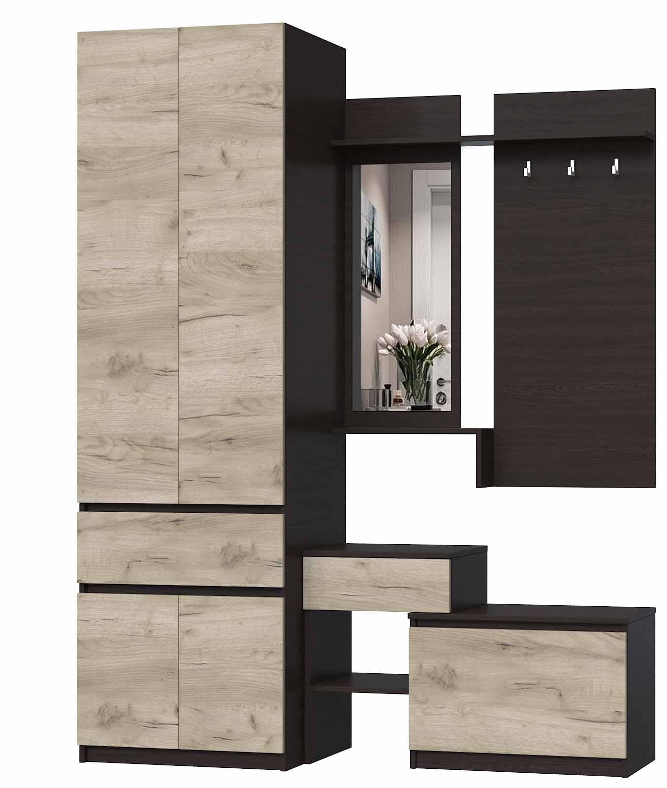 Прихожая Мастер Форм Брайт левосторонняя 1500х520х2000 мм Венге магия/Дуб крафт серый (31784)