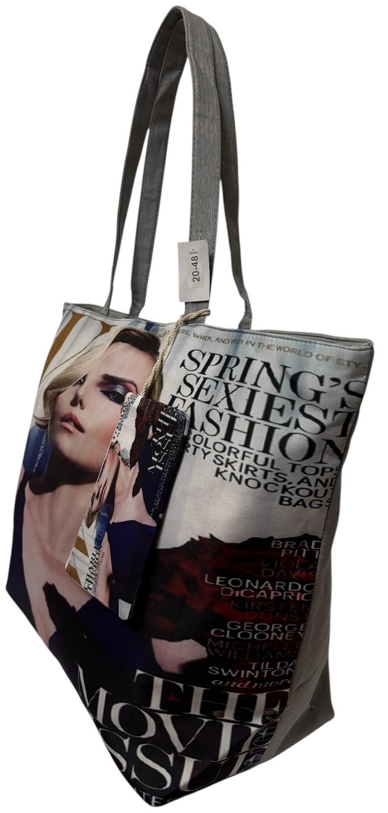 Сумка пляжна жіноча на блискавці 20-48 см Синій з сірим/бежевий - фото 2