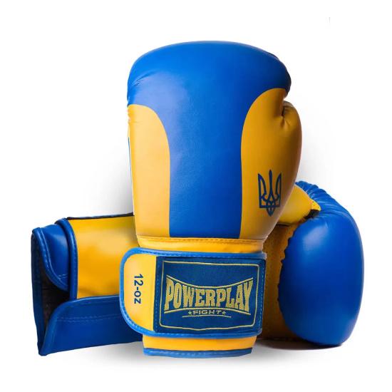 Боксерські рукавички PowerPlay 3021 Ukraine 14 унцій Синій/Жовтий (PP_3021_14oz_Blue-Yellow_bes301) - фото 1