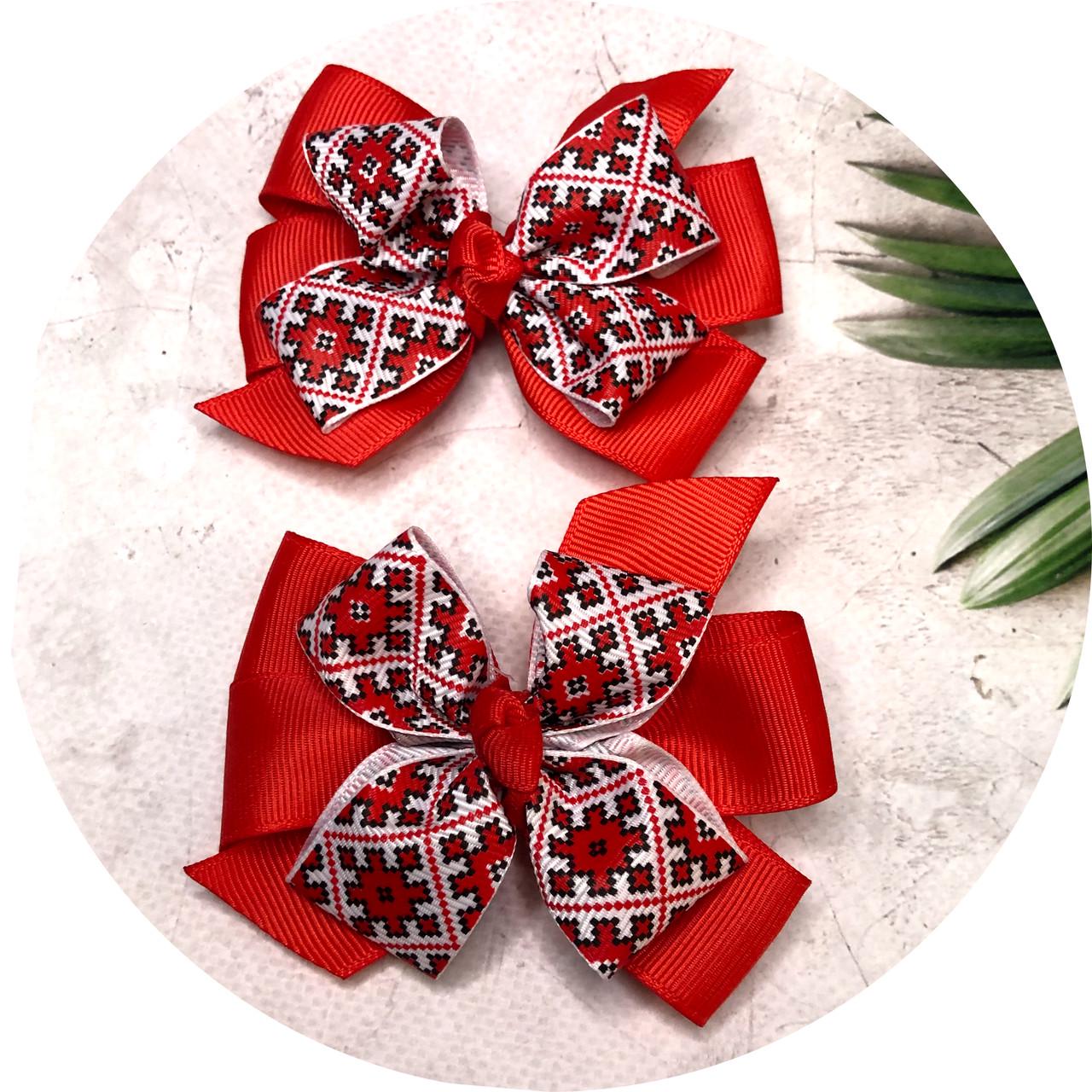Бантики детские на резинке Украинский орнамент 8 см 2 шт. Красный (11424)