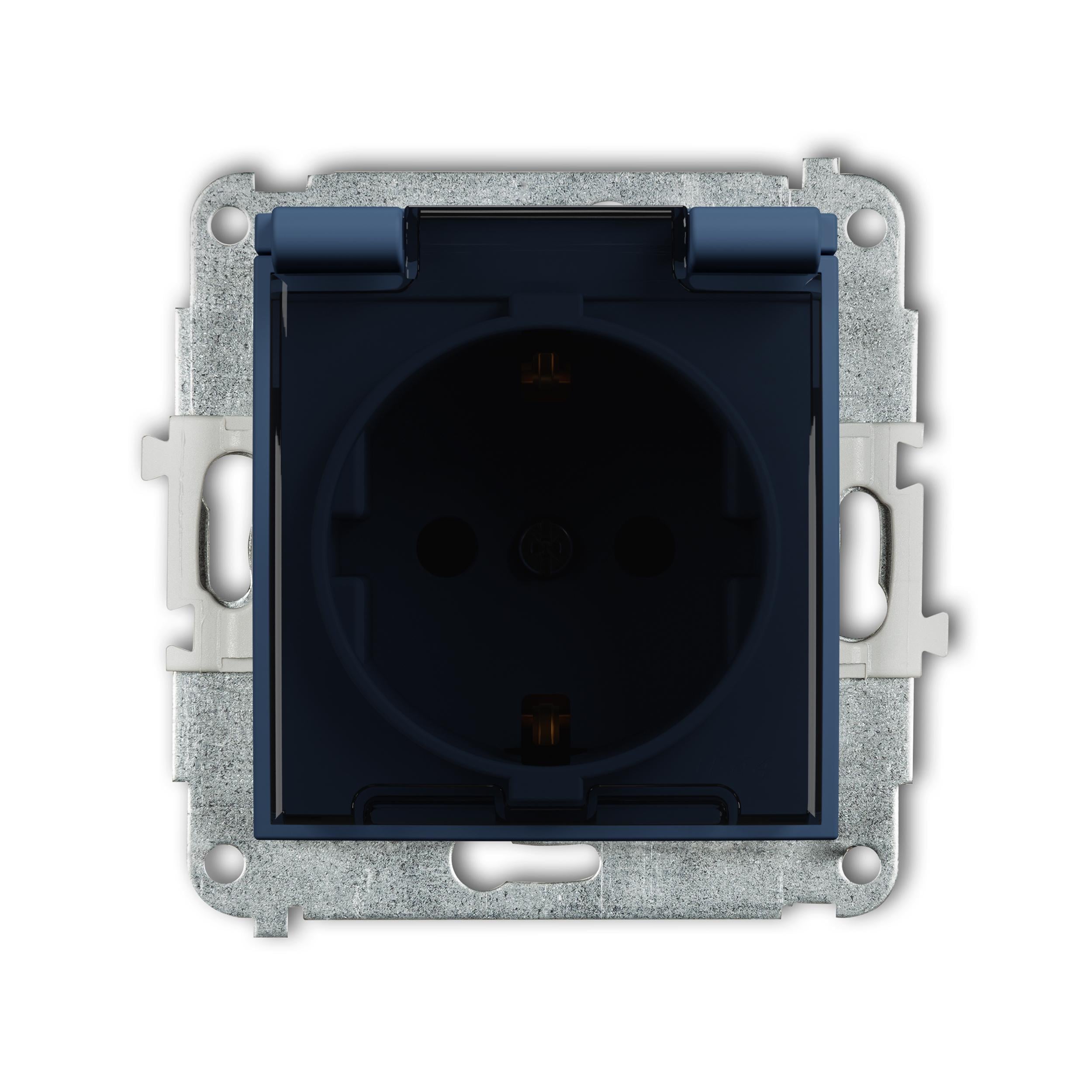 Розетка с крышкой Karlik Mini с заземлением Schuko и шторками Navy Blue (64MGPB-1sdp) Розетка с крышкой Karlik Mini с заземлением Schuko и шторками Navy Blue (64MGPB-1sdp)