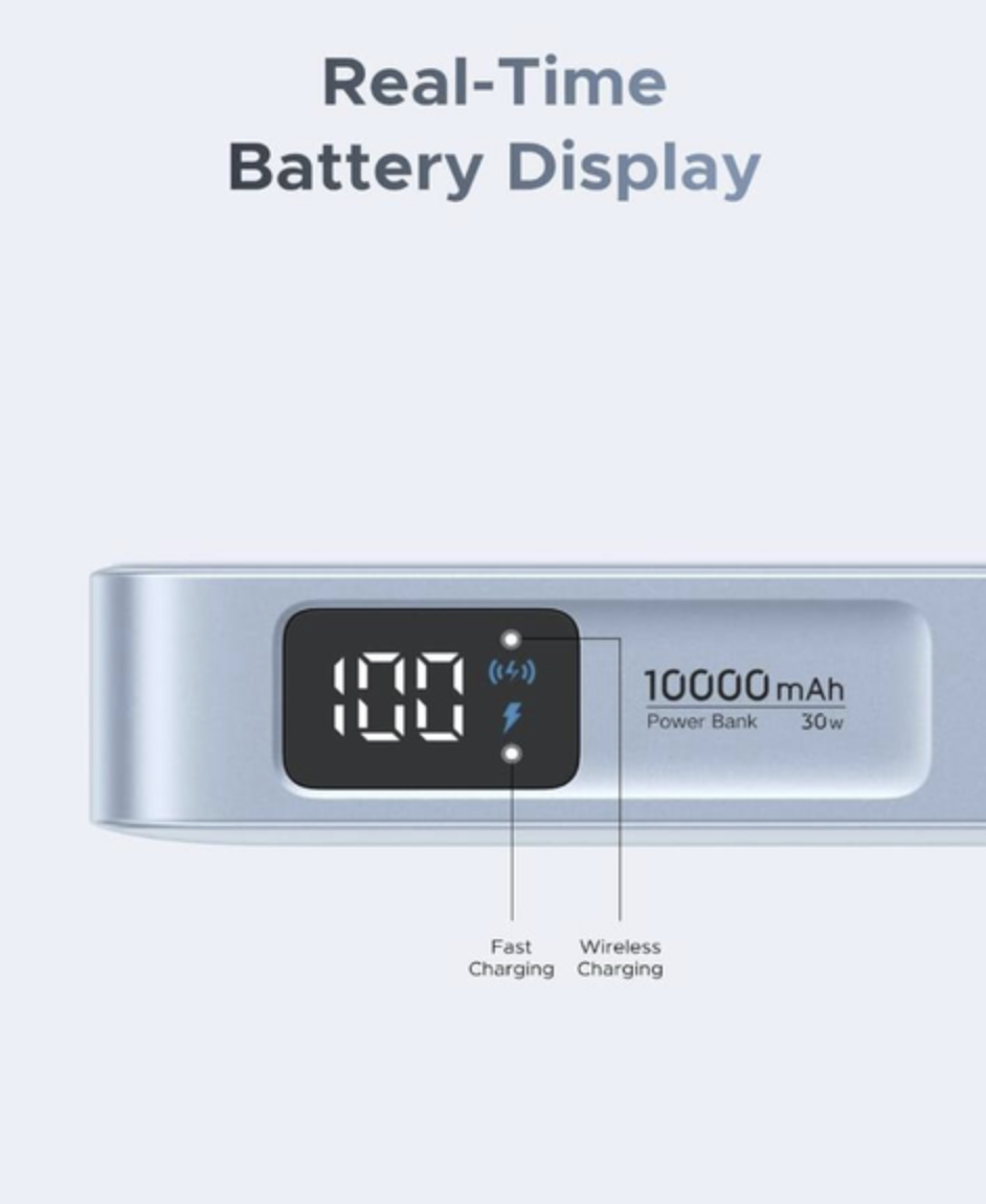 Магнитная батарея UGREEN MagFlow 10000 mAh Qi2 25W со встроенным кабелем и дисплеем - фото 2 Магнитная батарея UGREEN MagFlow 10000 mAh Qi2 25W со встроенным кабелем и дисплеем - фото 2