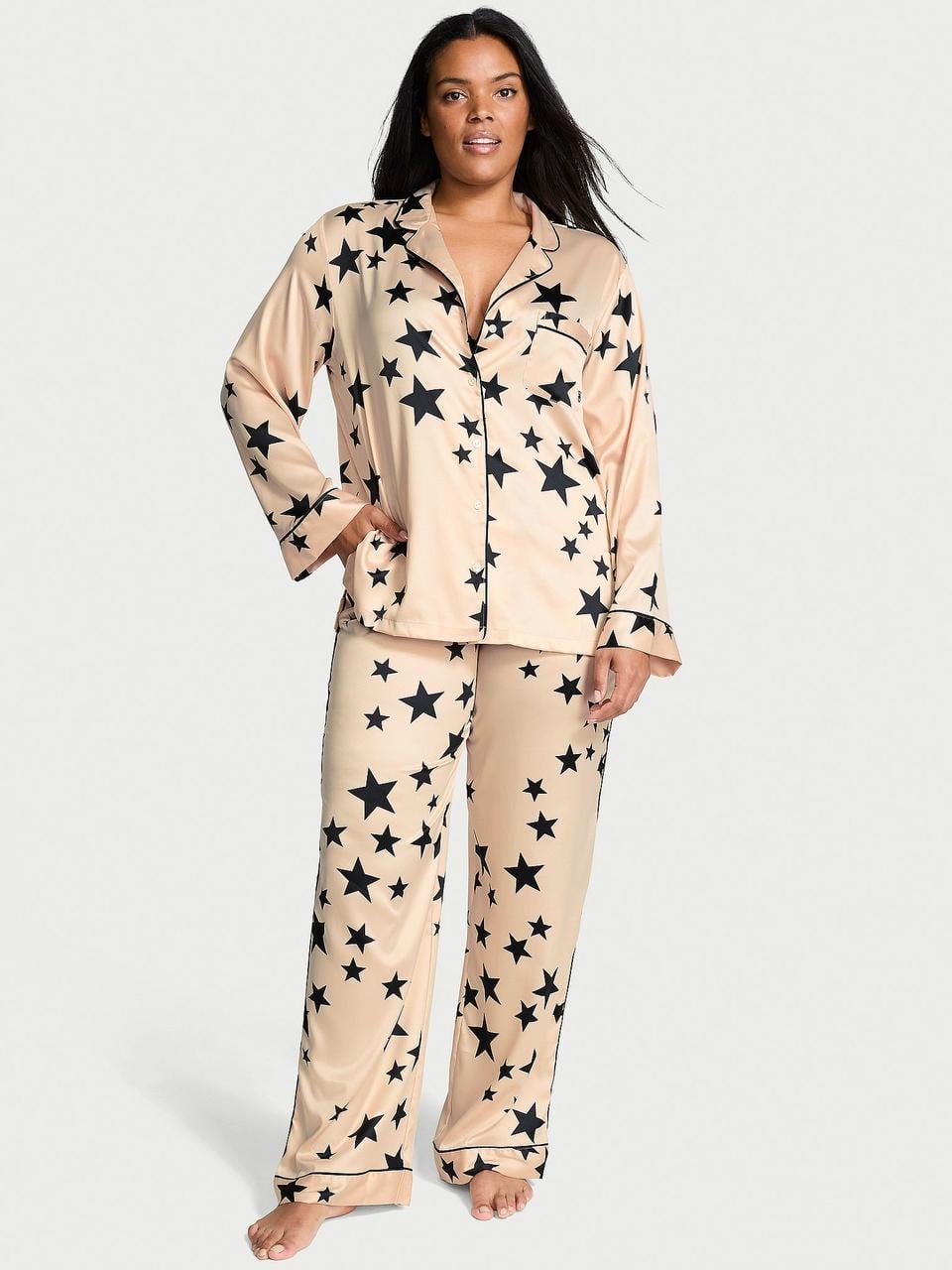 Пижама сатиновая Victoria's Secret Glazed Satin Long Pajama Set Stars XXL Бежевый (2596330144) Пижама сатиновая Victoria's Secret Glazed Satin Long Pajama Set Stars XXL Бежевый (2596330144)