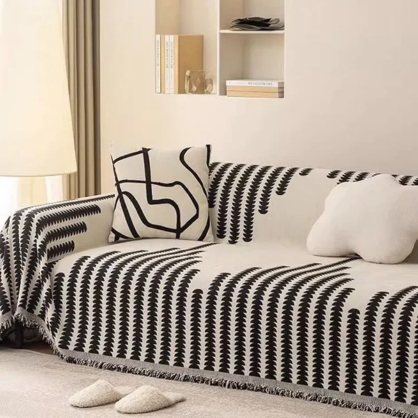 Плед-покривало на ліжко/диван C00407-1 з візерунком Геометричним 180х260 см Чорний