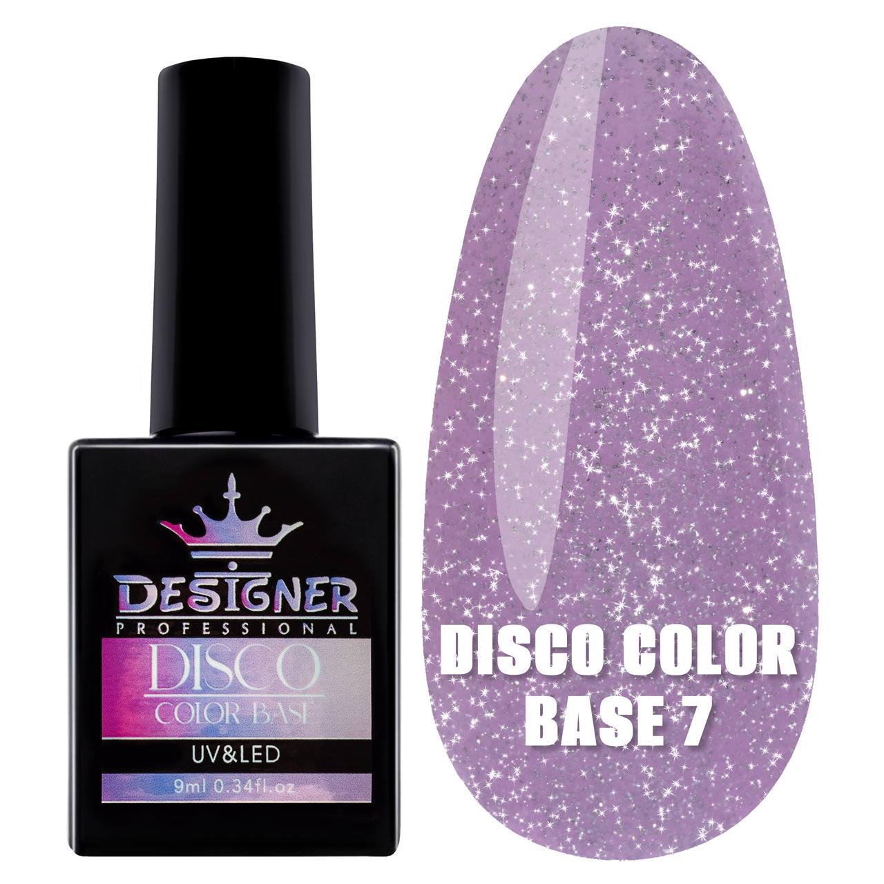 Каучуковая база Disco Color Base Дизайнер для ногтей со светоотражающими частицами 9 мл Сиреневый №7