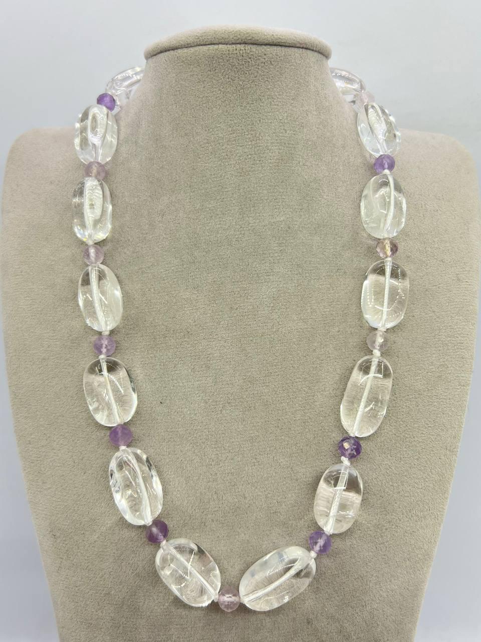 Бусы кварц и аметист 20х15 мм 44 см Бесцветный (11372)