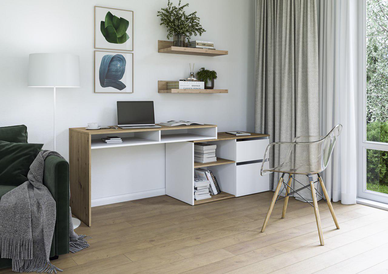 Стол письменный/компьютерный Win Мебель Бостон Нимфея Альба/Дуб Артизан (27734294)