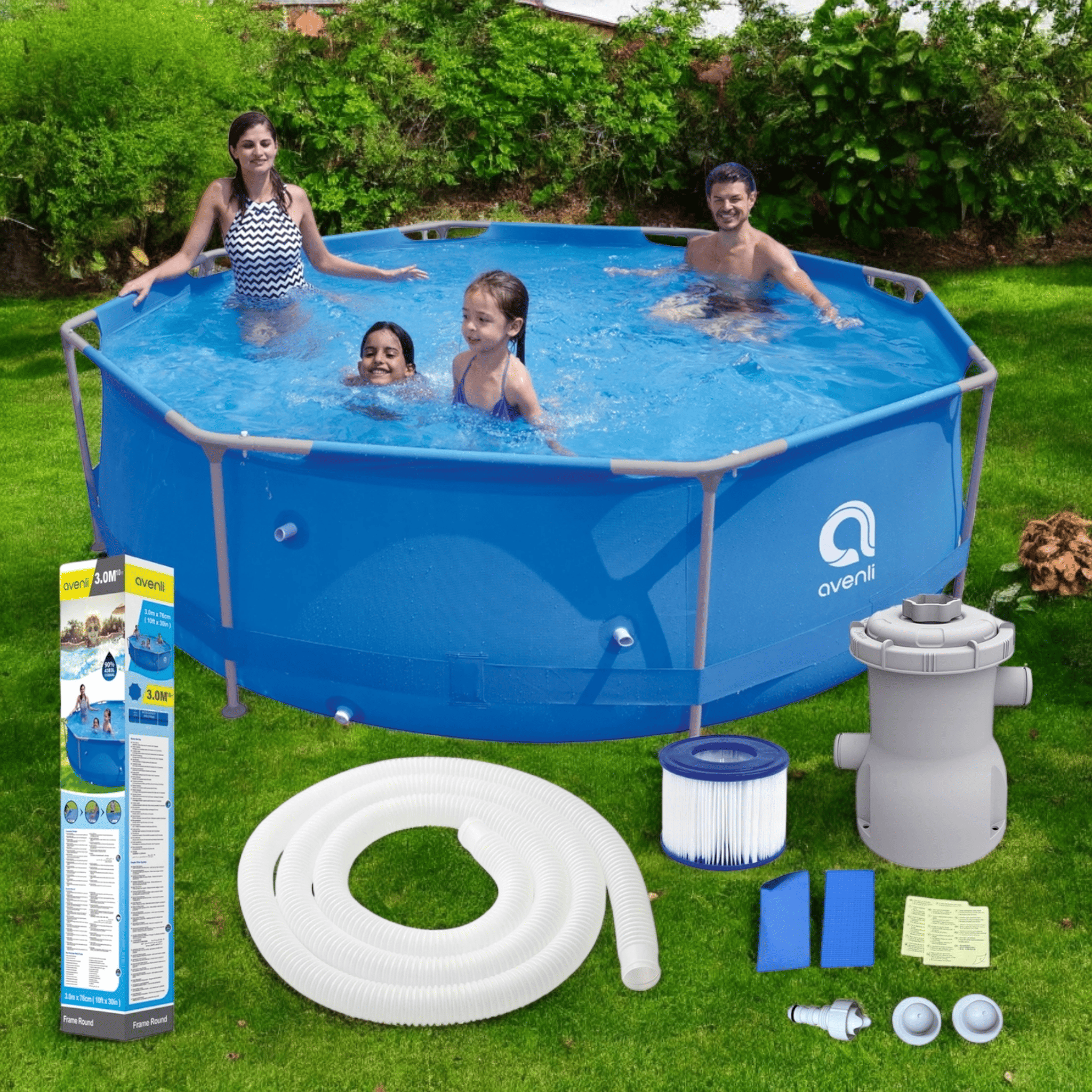 Бассейн каркасный круглый Avenli для взрослых и детей для дома и сада с фильтром 4383 л 305x76 см. Синий (177987) - фото 2