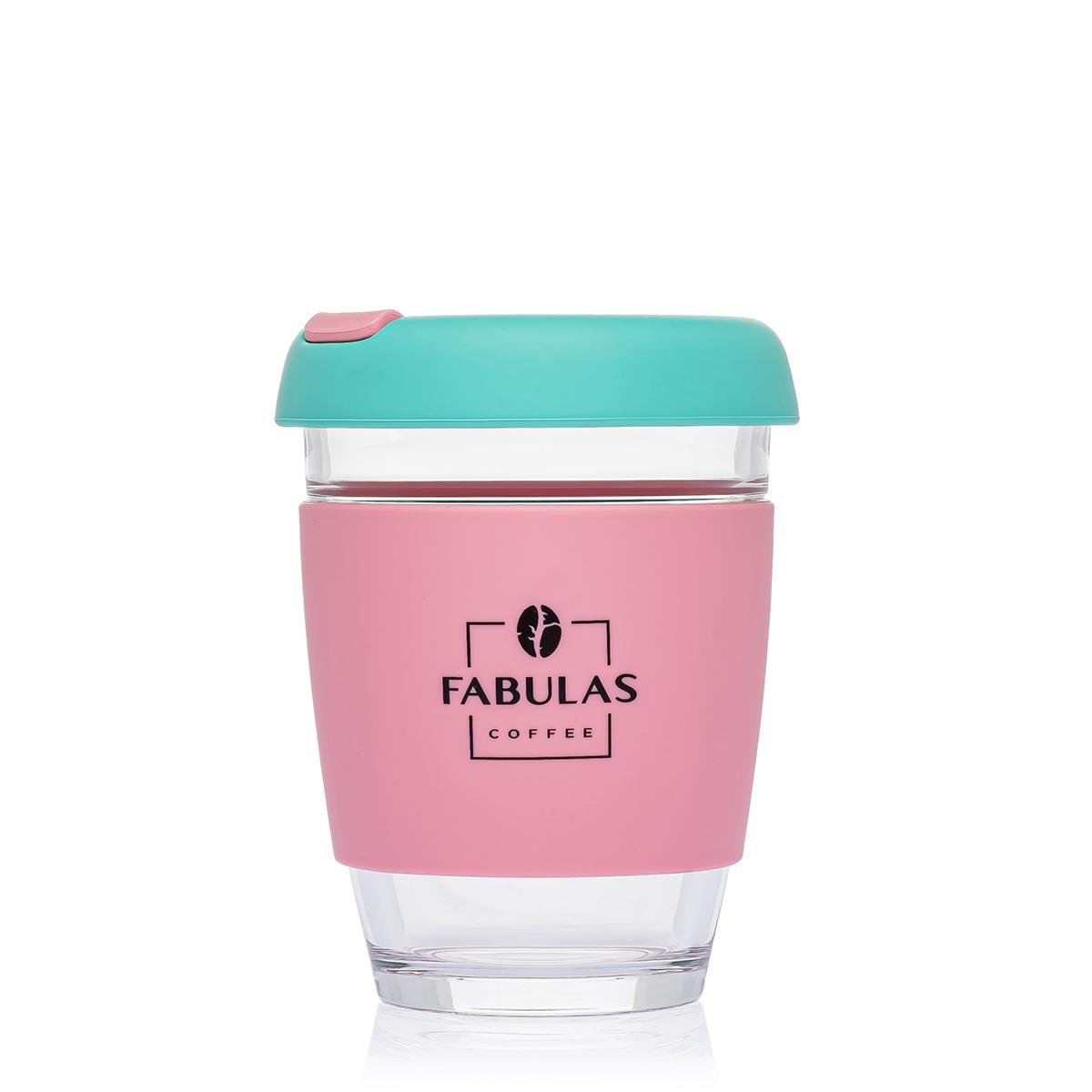 Чашка Fabulas с крышкой Glass/Silicone 340 мл Зеленый/Розовый (3189)