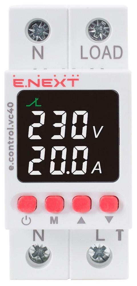 Реле контроля напряжения и тока однофазное E.NEXT e.control.vc40 40А с индикацией (p0690029) - фото 2