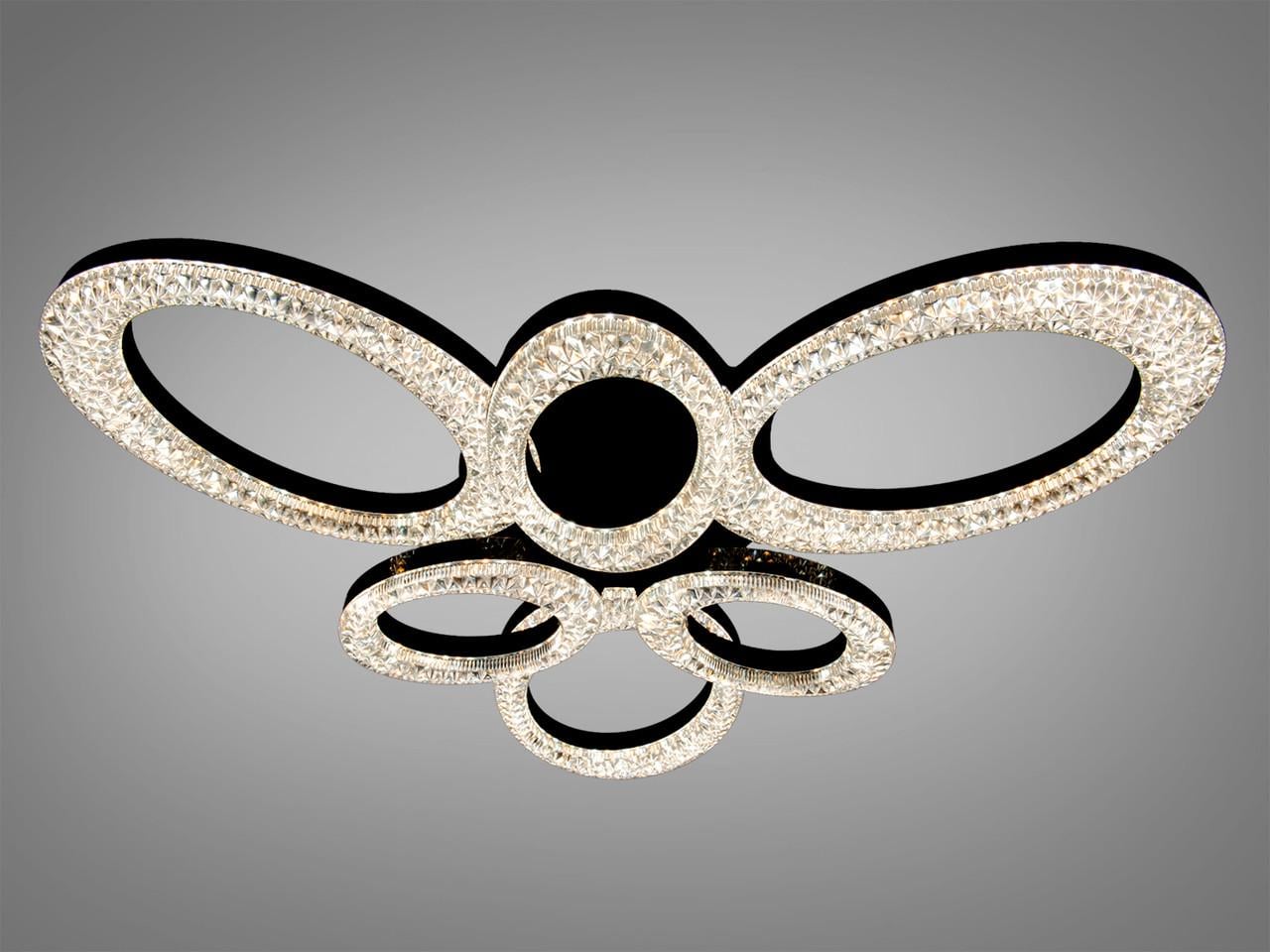 Люстра светодиодная для гостиной 5607/3+3BK 6 колец 80 Вт с пультом Черный (2953530418)