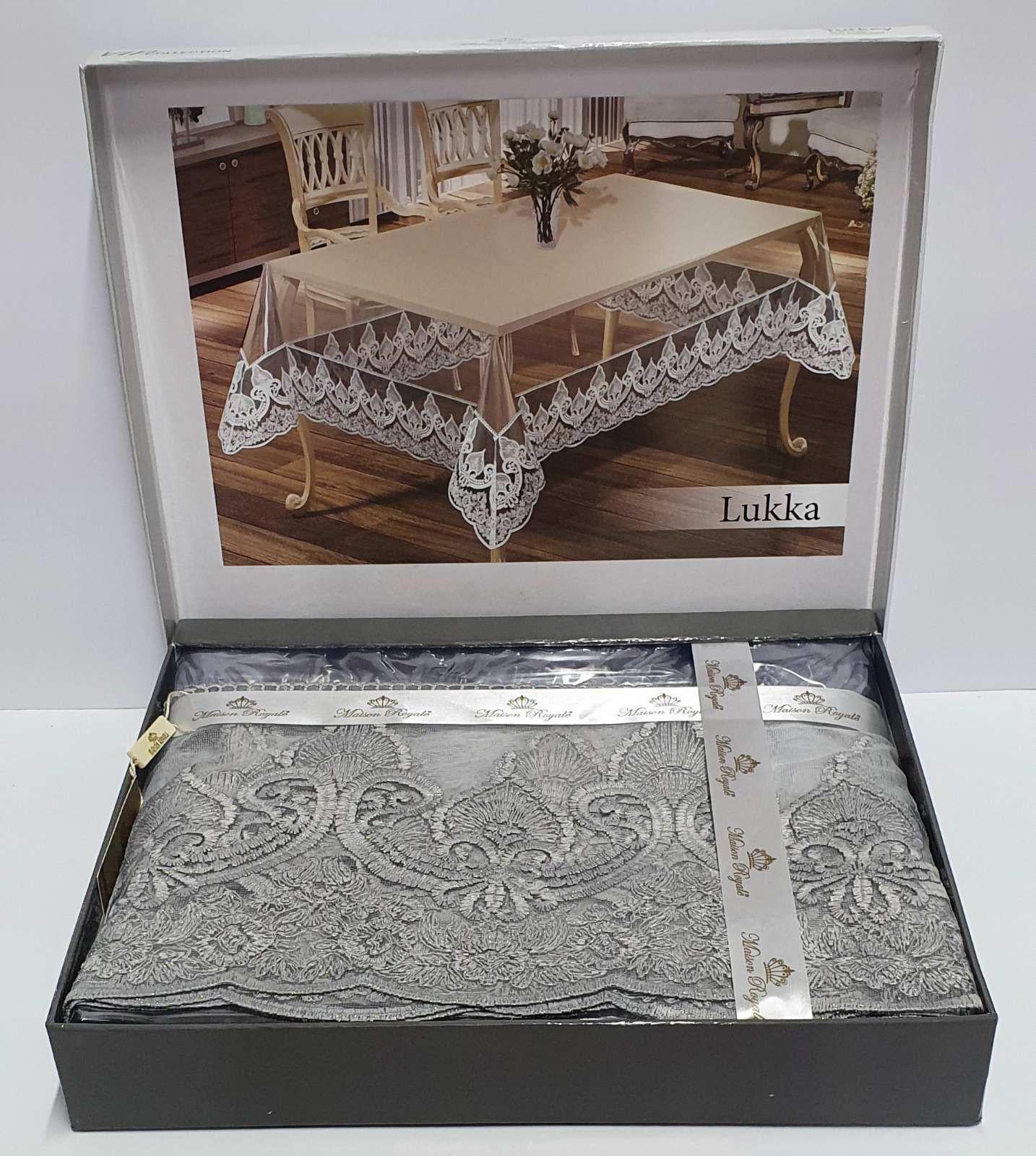 Силиконовая скатерть с кружевом Maison Royale 160x300 Lukka Grey (CN5227)