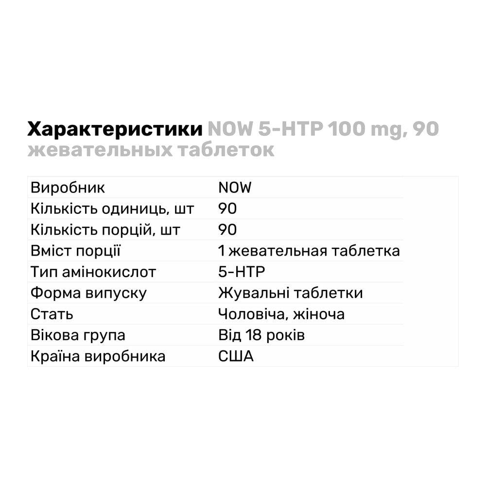 Аминокислота NOW 5-HTP 100 мг 90 жевательных таб. (7858) - фото 2