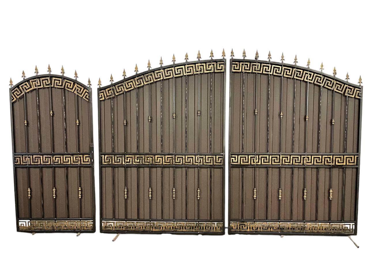 Ворота кованые с калиткой и профнастилом 3400х2000 мм (0128)