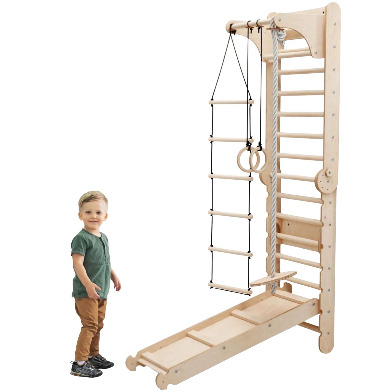 Дитячий тренувальний комплекс 6в1 зі шведською стінкою/гіркою та спортивною гойдалкою (E268)