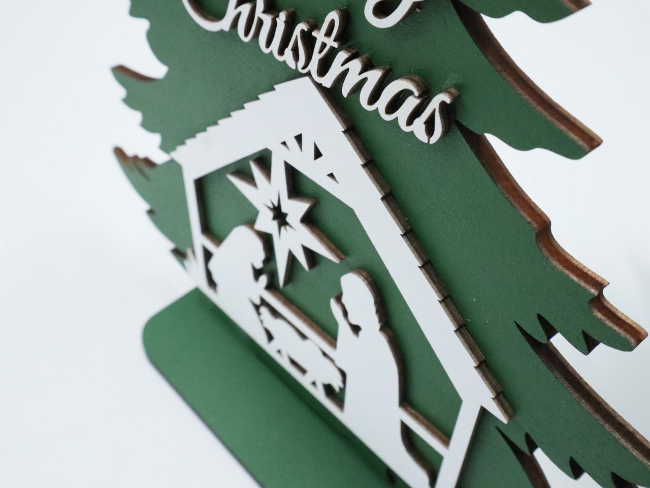 Деревянная новогодняя декорация Елка Вертеп Зеленый (1313331010) - фото 3