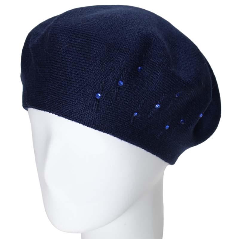 Берет жіночий Lirus Бісер подвійний тонкої в'язки Синій (119229)