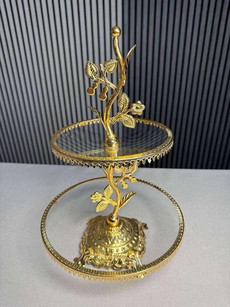 Фруктівниця Royal Grace 4419 скляна 2-х ярусна 38х23 см Прозорий із золотистим (4419)