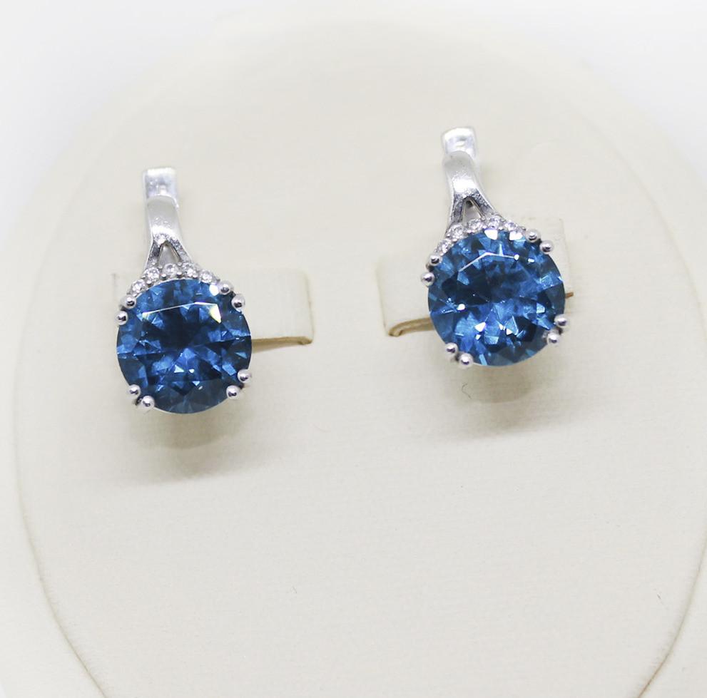 Серьги серебряные с кварцем London blue Инжир 5,85 г (984416765)