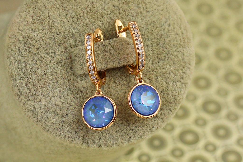 Серьги подвески Xuping Jewelry Сваровски кружочки 2,8 см Голубой хамелеон/Золотистый (33502913)