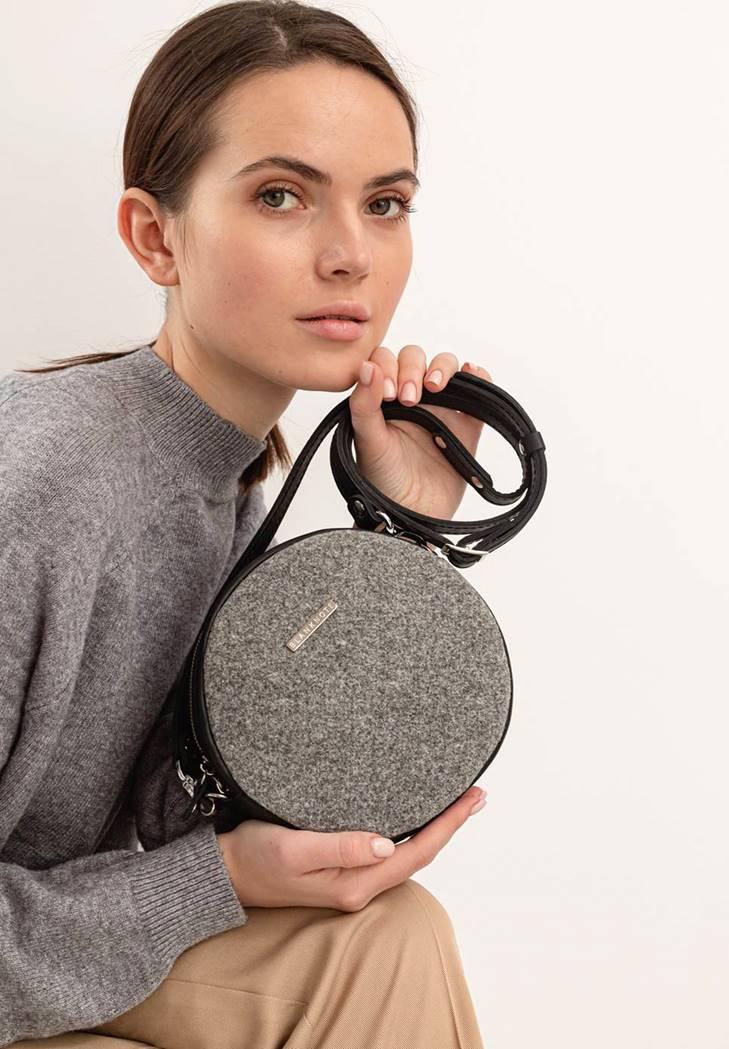 Сумка кругла жіноча фетрова Tablet зі шкіряними вставками Чорний (A-026768)