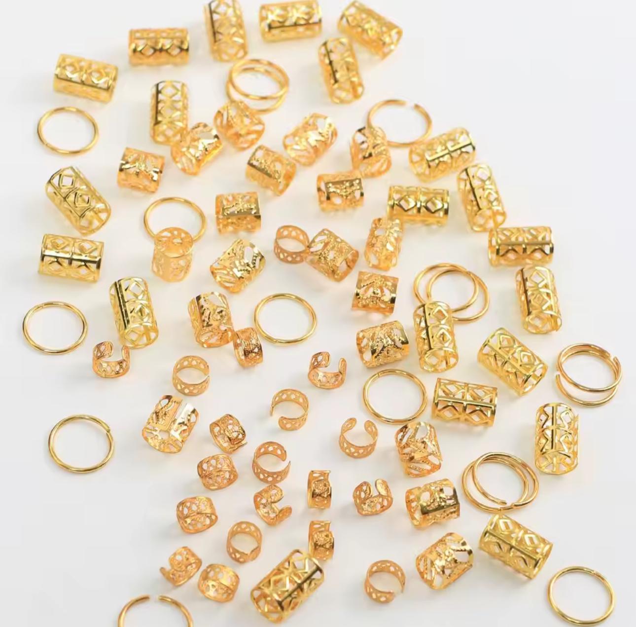 Набор золотистых украшений для кос и дредов кольца и бусины для волос 80 шт. - фото 4