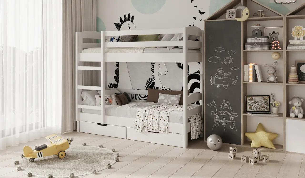 Кровать двухъярусная STEMMA Джуниор с ящиками натуральное дерево сосна 80x200 см Белый (52582)