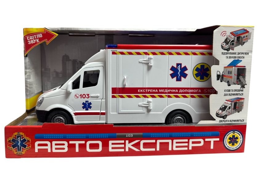Машинка TK 97569 Авто Експерт Швидка допомога інерція звук підсвічування вірші пісні двері та дах відчиняються в коробці