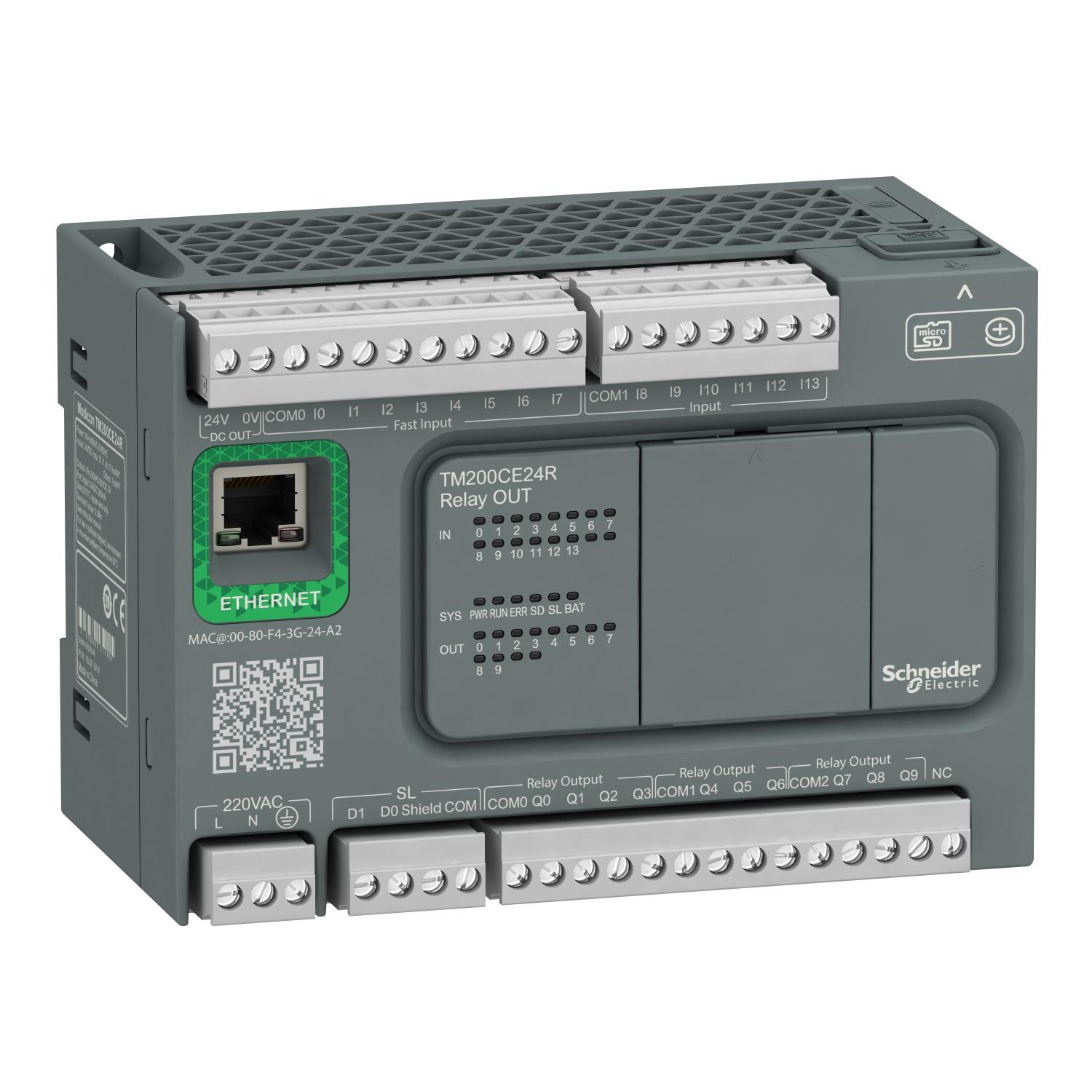 Контроллер логический Schneider Electric Modicon M200 24 входа/выхода 240V AC 14/10 реле EtherNet (TM200CE24R)
