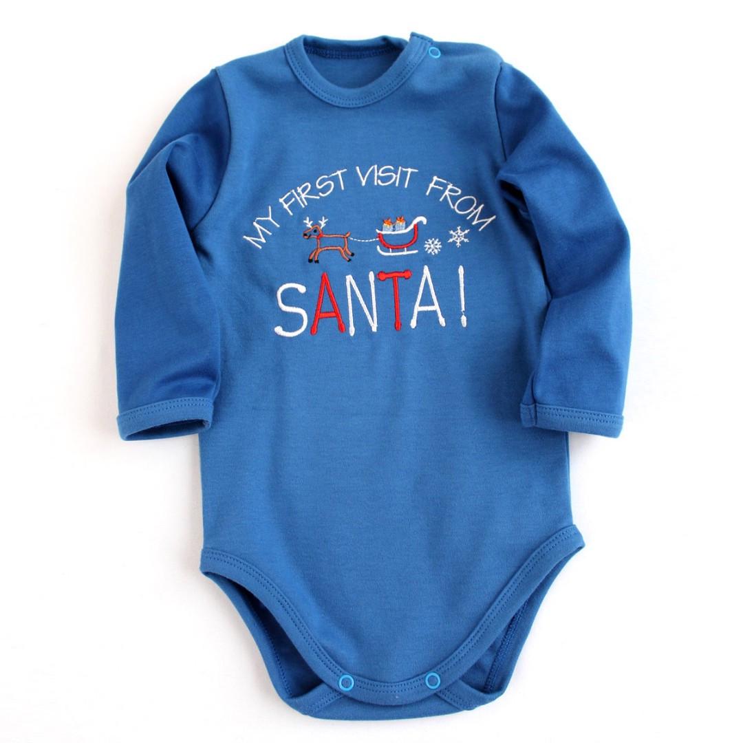Боди с вышивкой My First Visit From Santa длинный рукав 62 см 0-3 мес Синий (2679645834)