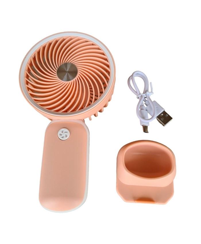 Вентилятор ручний Mini Fan HX09-1 акумуляторний з підставкою для телефону Персиковий з білим (ffb91a9b) - фото 3