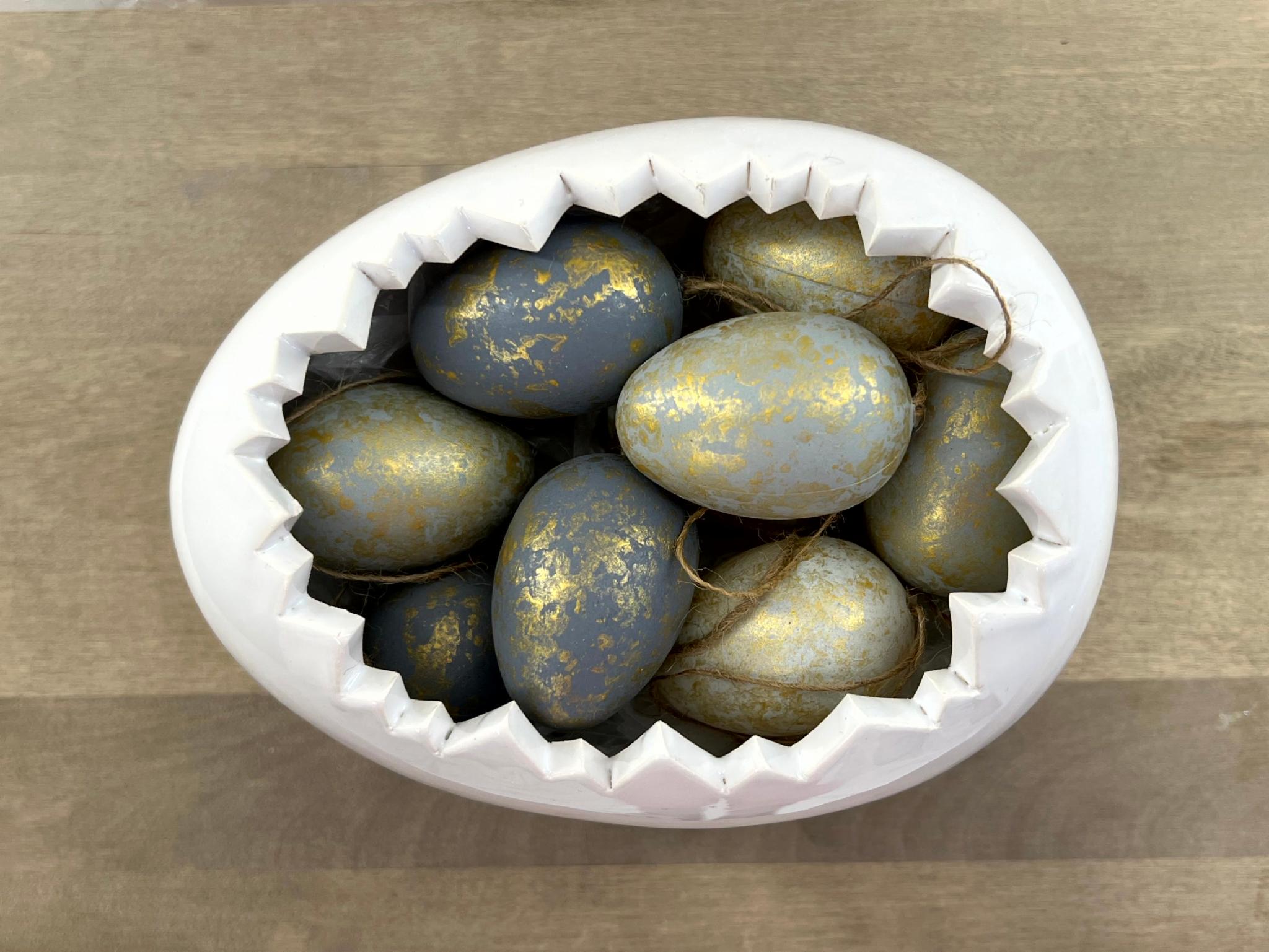 Яички декоративные пасхальные на подвесе 3,5х5 см 9 шт. Золотой