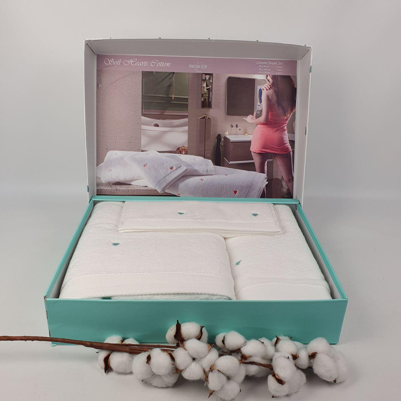 Рушники Maison D'or Soft Hearts Cotton 3 шт. White/Turquoise (CN38697)