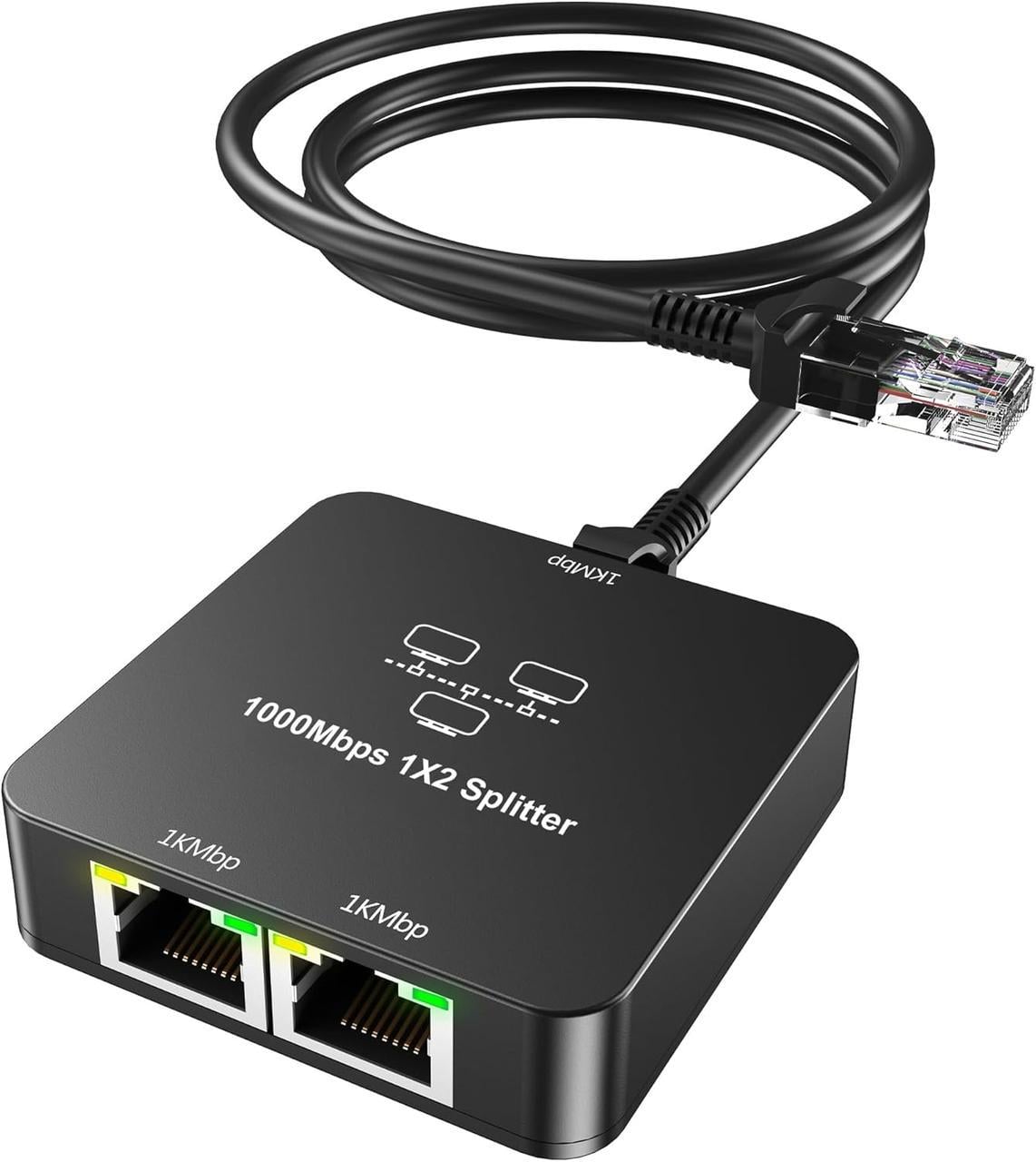 Разветвитель Ethernet 1 на 2 выхода с кабелем Ethernet Cat 6 (2927778267)