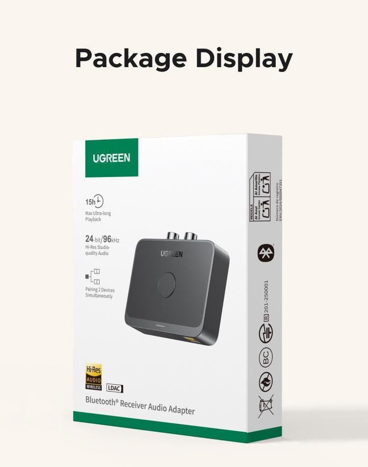 Ресивер аудіо Ugreen Bluetooth 6.0 3.5 мм 2RCA Чорний (55545) - фото 15 Ресивер аудіо Ugreen Bluetooth 6.0 3.5 мм 2RCA Чорний (55545) - фото 15